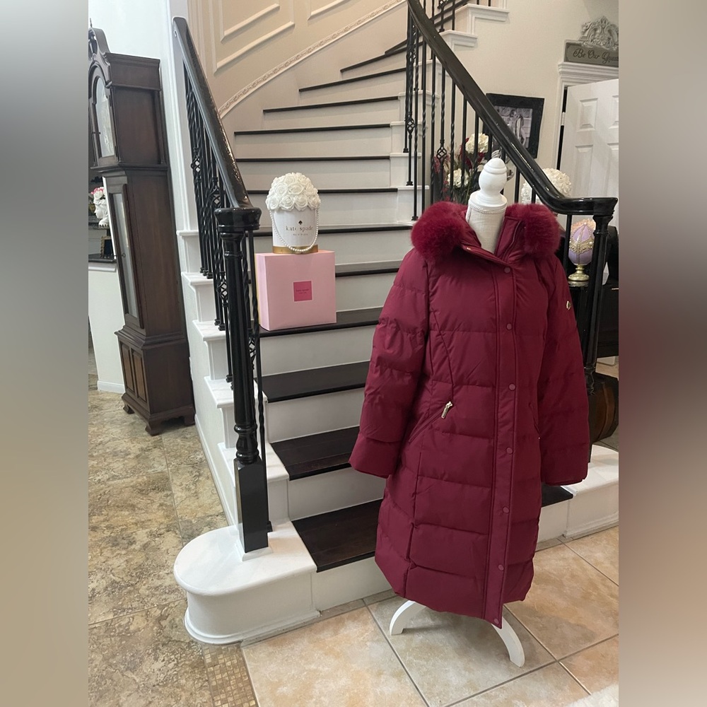 Kate Spade New York Long Parka With Faux Fur Trim Puffer Coat Jacket - Picture 13 of 16